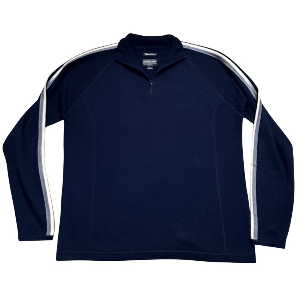 Pendleton UrbanWear Mens Large Merino Wool 1/4 Zip Sweater Navy Stripe SKU202